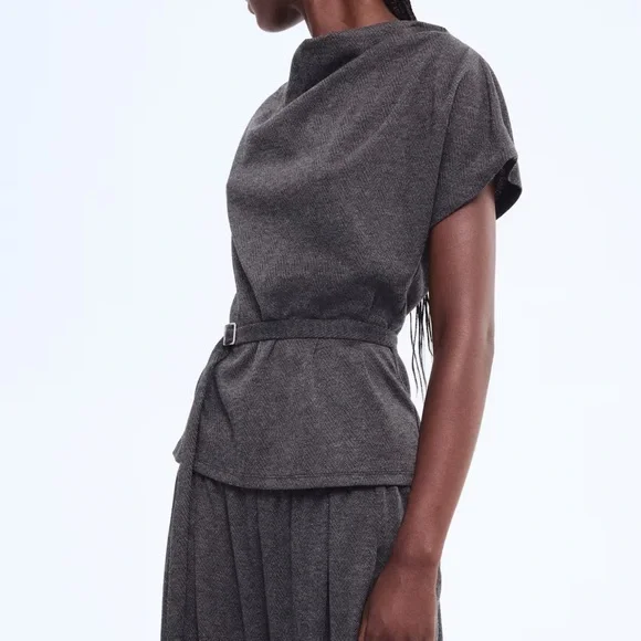 Brand new with tags H&M grey Jersey pants and belted top size Large - Picture 5 of 5